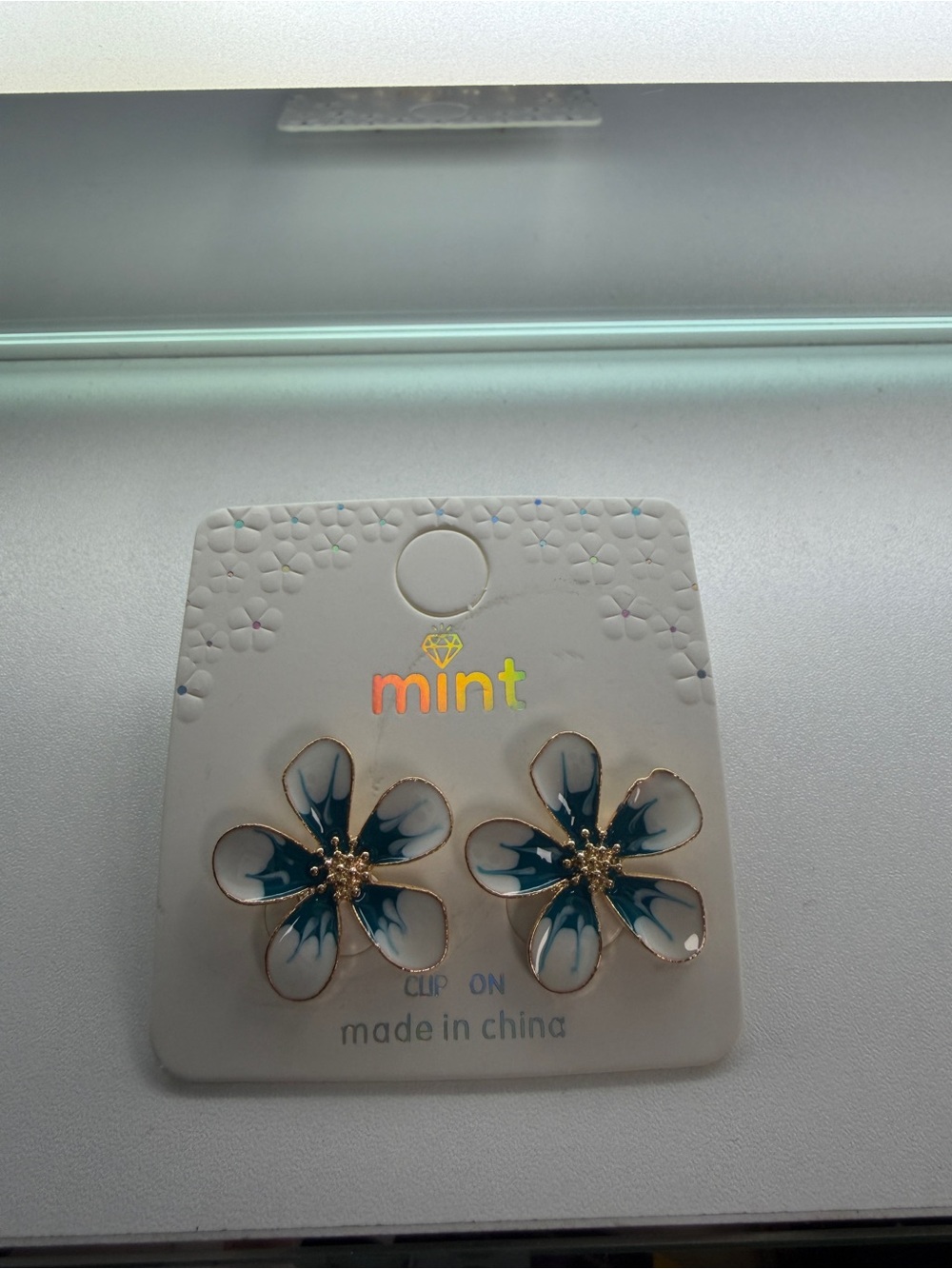 Floral Blue And Gold Earrings